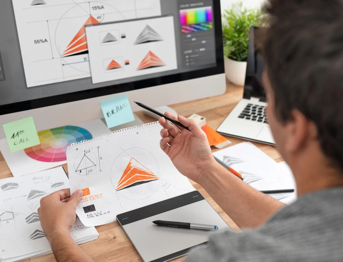 A member of Sirat Graphics working on a design on virtual enviorment